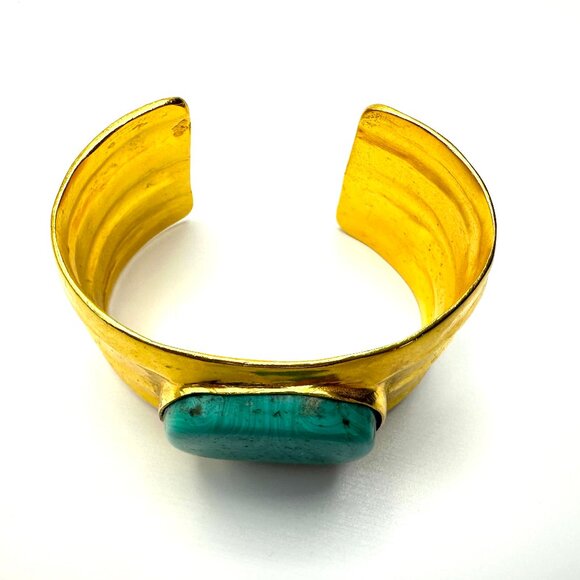 CHANEL! Vintage French Chanel Cuff with Turquoise Resin Swirl Cabochon — NWT - Picture 6 of 13